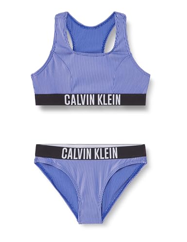 Calvin Klein Jeans Conjunto de Bikini Bralette Niñas Bralette Bikini Set de canalé, Azul (Sapphire Blue), 10-12 Años