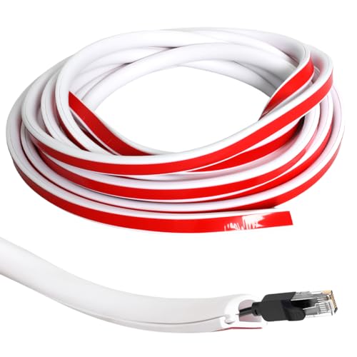 5M Canaleta Cables Pared Adhesivo, Canaletas para Cables, Tapa Cable Pared Cubre, Esconder Cable TV Flexible, Kabelkanal Resistente al Pisado, Organizar, Proteger y Cubrir, Blanco