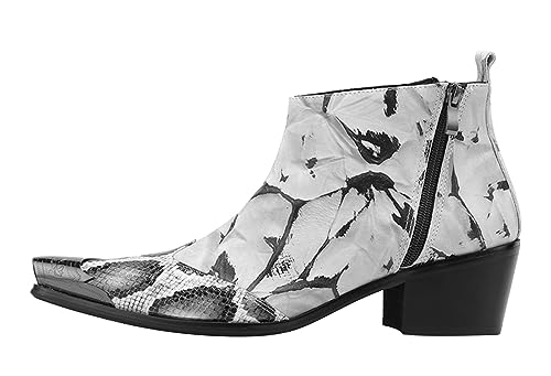 Santimon Mens Snakeskin Print Ankle Chelsea Boots with Metallic Pointed Toe – Stylish Zipper Closure & Block Heel – Fashionable Daily Wear, Party, & Night Out Boots2