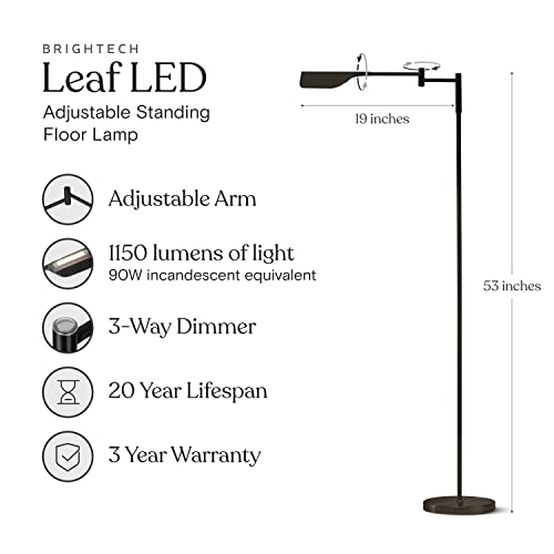 Brightech Leaf Led Floor Lamp, Pharmacy Led Floor Lamp For Living Rooms & Offices, Adjustable Standing Lamp For Bedroom Reading, Tall Lamp For Sewing & Craftwork - Jet Black #TOP1