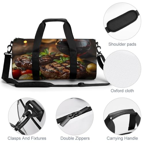 Steak Sports Gym Bag Travel Duffel Workout Bag with Adjustable Strap4