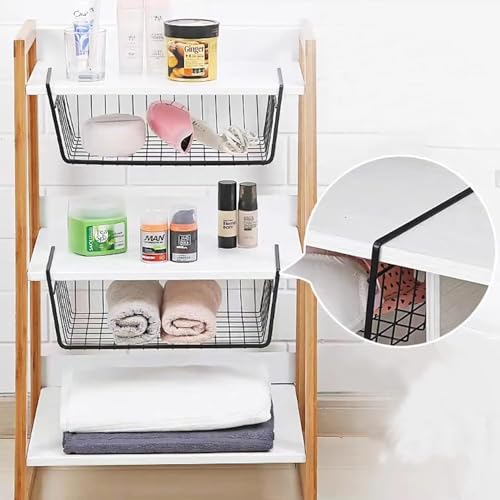Ankuce 6 PACK 12in Hanging Under Shelf Storage Basket Kitchen Cabinet Organizer Storage, Slides Under Wire Shelves for Counter Pantry Desk Bookshelf, Black by Ankuce - Image 6