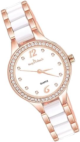 Montre Femme JewelryWe Quartz - Cadran Blanc Chiffres Arabes | Bracelet Élastique Acier Inoxydable | Étanche 1ATM | Or/Argent