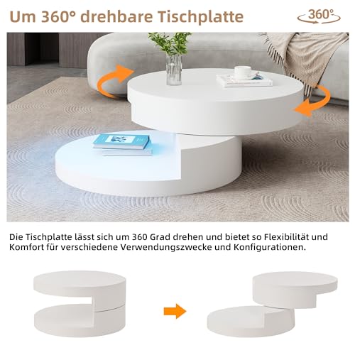 Table basse rotative 360° LED 70 cm blanc BTM