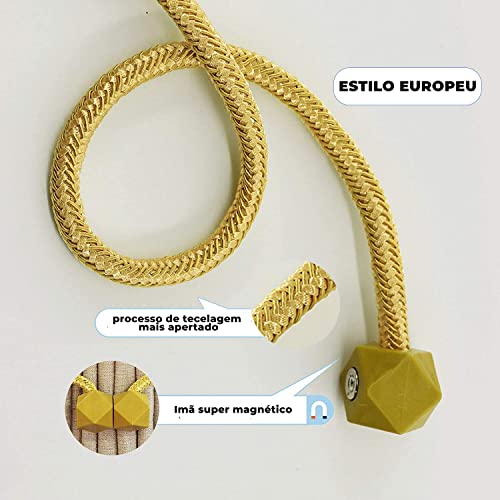 Kit Abraçadeira Prendedor de Cortina Magnetico Presilha imã Modelo Cubico (2, Dourado)