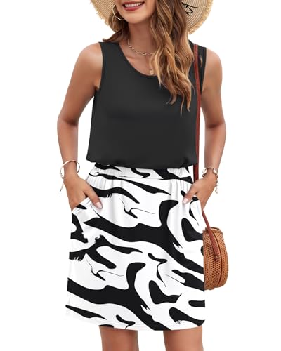 Image of AUSELILY Women Summer Dress 2025 Casual Sleeveless Sundress Crew Neck Beach Short Dresses with Pockets