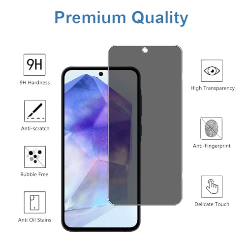 YIFNTANG [Pacote com 2 protetores de tela de privacidade de vidro temperado para Samsung Galaxy A55 5G/A35 5G, antiimpressões digitais, dureza 9H, antiespião, antiespião, compatível com Samsung Galaxy