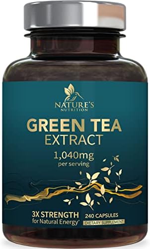Nature's Green Tea Extract Pills 98% Standardized EGCG 1000mg - 3X Strength for Natural Energy & Supports Heart Antioxidant Health - Herbal Supplement with Polyphenols, Vegan, Non-GMO - 240 Capsules