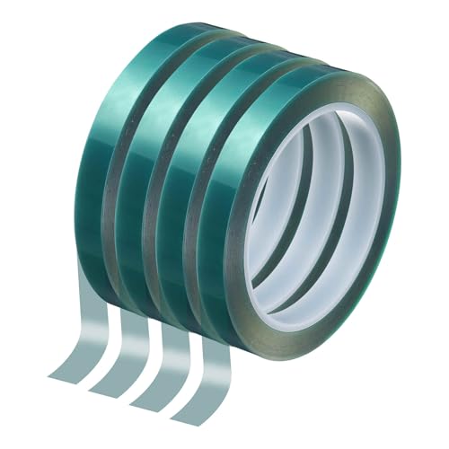 Image of HARFINGTON 4 Rolls High Temperature Masking Tape 15 /32 inch x216ft(12mmx66m) 0.05mm Thick PET Film Silicone Adhesive Heat Resistant Tapes for Heat Press Anodizing Circuit Board, Green