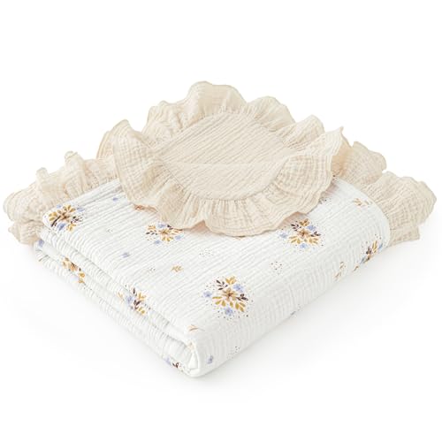 Image of david's kids Flounce Muslin Baby Blanket for Girls Boys, 100% Cotton Soft Crib Swaddle Blankets, Reversible & Breathable Nursery Bedding for Newborns Toddlers, 47 x 47 Inches (Little Floral)