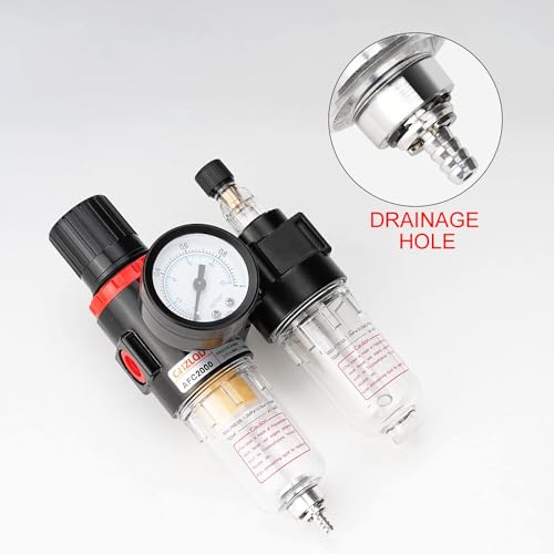 oumuik1/4 Zoll Druckluft Druckminderer Wasserabscheider Druckluft mit Manometer Ölabscheider Druckregler Zubehör für Kompressor