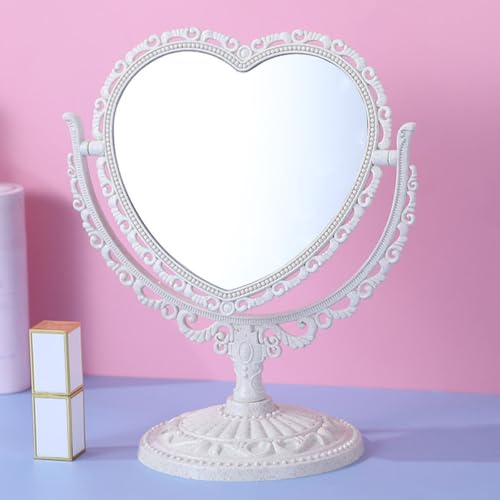 Miroir de maquillage pour bureau et dortoir, lot de 2 miroirs rotatifs cœur et ovale Tofficu