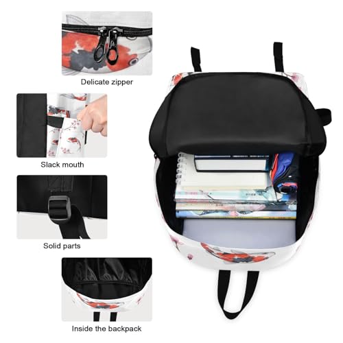 Kids Book Bags Waterproof Cooler Bag, Backpacks for Tweens, Teens, and Older Kids, Koi Fish Floralwhite3