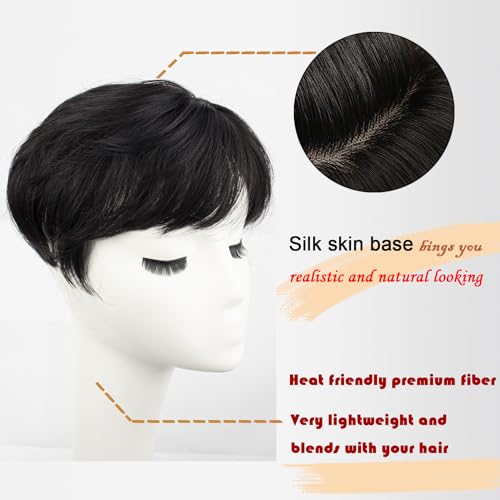 Image of PORSMEER Hair Toppers for Women Short Pixie Cut Pieces for Women with Thinning (Natural Black)