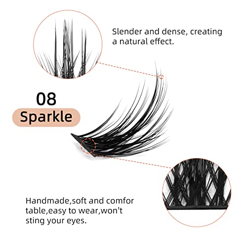 Lash Clusters DIY Eyelash Extensions 72 Pcs Cluster Eyelash Extensions 10mm Cluster Lashes D Curl Thin Stem Eyelashes Clusters Reusable Makeup for Self-application (Sparkle D 10mm) - Image 3