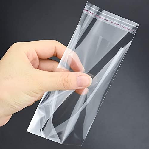 300 Pcs Clear Cellophane Bags Self-Adhesive Sealing Treat Polybags Food Grade OPP Plastic Bag, Snap Bar Packaging Zip Bags Resealable for Candy, Cookie, Valentine Chocolates (15.6cm x 7.5cm)