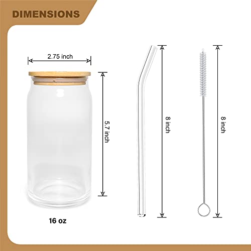 Thuget Can Shape Glasses - Drinking Glasses With Bamboo Lids, Reusable Straws, Cleaning Brush - For Hot & Iced Coffee, Tea, Wine, Cocktail, Beer - Dishwasher, Freezer, Microwave-Safe - 16Oz, Set Of 6 #TOP1