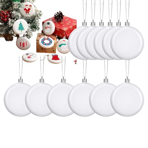 Christmas Tree Baubles Ornaments - 12 Pieces Paintable Lightweight Flat Festive Pendant - Create Your Own Christmas Ornaments for Parties Patio Porch Weddings Window Sills pe