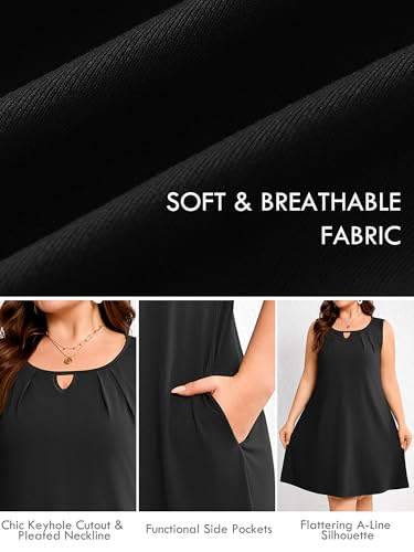 Image of AusLook Plus Size Summer Midi Dress for Women Sleeveless Casual A Line Swing Dress with Pockets Keyhole Neck Beach 1X-5X