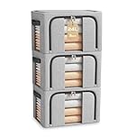 BOUDOI Storage Boxes Organiser,3 Pack Clothes Storage Boxes With Double Opening Zip Clear Window＆Steel Frame,Foldable＆Waterproof Wardrobe Fabric Storage Box for Storing Bedding,Blankets,Duvets
