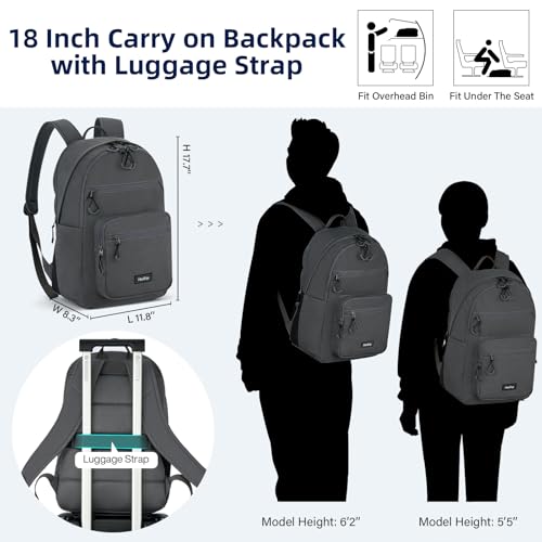 Carry On Travel Backpack For Women, 18 Inch Water Resistant Large Backpack Lightweight Bookbag For Men, 8x14x18 Personal Item Bag Casual Daypack Backpacks For Work Office Commuter (Dark Gray)2