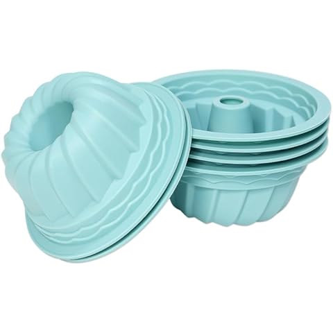 Alimat PluS 6 Pack Silicone Small Jello Molds 5 Inch, Round Fluted Gelatin Molds, Mini Tube Cake Pans, Silicone Baking Molds for Jello, Pound Cake, Gelatin Cover