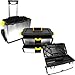 3-Part Portable Tool Box - Stainless-Steel Drawer Organizer with Wheels, Extendable Handle and Tough Latches - Rolling Tool Chest by Stalwart (Silver)