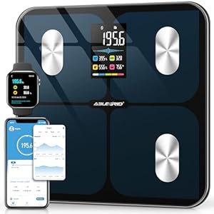 ABLEGRID Digital Smart Bathroom Scale for Body Weight and Fat Percentage,Body Fat Scale with BMI Large LCD Display,Accurate Body Composition Analyzer,Weighing Machine for People with Fitness App,400lb