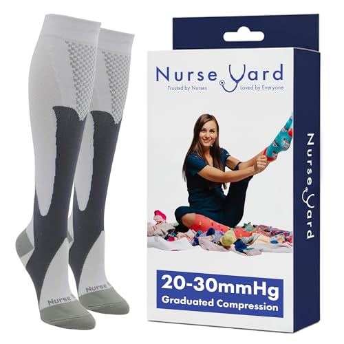 Nurse Yard Compression Socks for Nurses - Women & Men - 20-30mmHg Graduated Compression, Zero-Toe Compression, For Medical Staff, Nursing, Athletic Support Such As Running, Cycling, Hiking - 1 Pair
