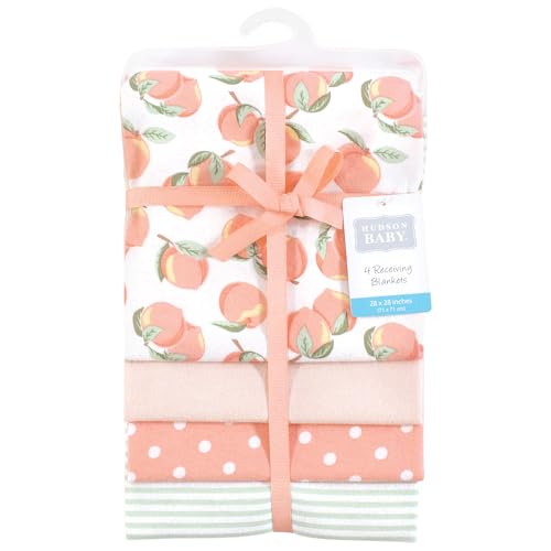 Image of Hudson Baby Unisex Baby Cotton Flannel Receiving Blankets, Sweet Peach, One Size (Pack of 2)