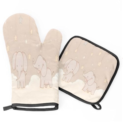 Stars Elephants Oven Mitts Kitchen Oven Gloves for Cooking Baking Heat Proof Lining Cotton Kitchen Potholder Mittens Pot Holders Hot Pads for Chef Women Men