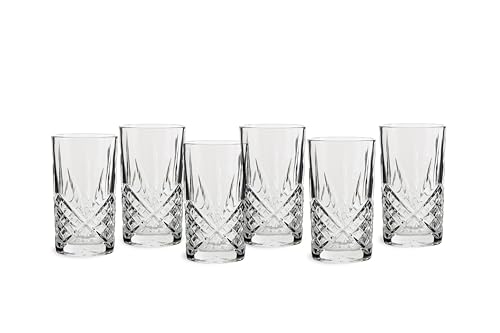 ECHTWERK vasos largos, 6 piezas, 350 ml - vasos highball de cristal resistente, aspecto tallado con estructura en relieve, forma cilíndrica, aptos para lavavajillas, 13,8 x 7,7 cm