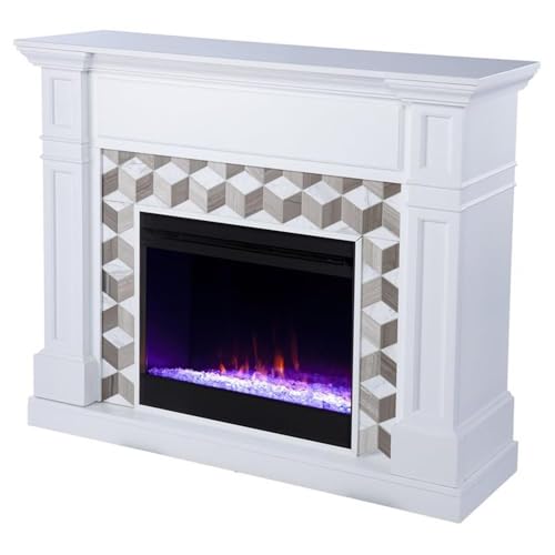 Southern Enterprises 48" White and Brown Color Changing Fireplace with