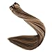 Surprise 20 Inch Real Remy Human Hair Extensions Double Wefted Hair Weft Bundle Extensions Real Hair Balayage Hair Color #4 Medium Brown And #27 Honey Blonde 100g Per Bundle