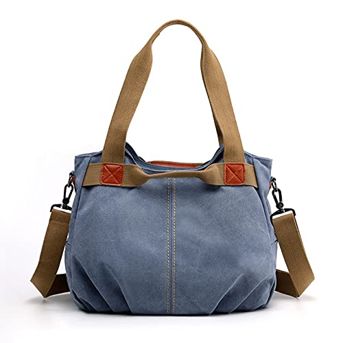 FANDARE Leinwand Handtaschen Schultertasche Damen Umhängetasche Vintage Frauen Arbeitstasche für Shopper Reisen Crossbody Messenger Bag Blau C