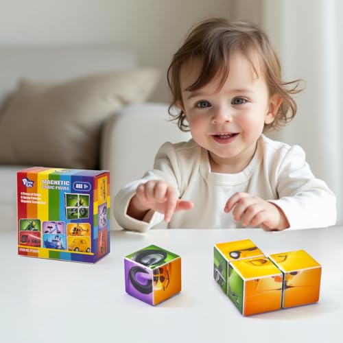Image of Pairez Toys Magnetic Building Blocks Tiles, Large Magnetic 1.65 inch Cubic Puzzle Toys in Vehicles Theme, STEM Montessori Sensory Toys for Toddlers 1-3, Gifts for Girls & Boys
