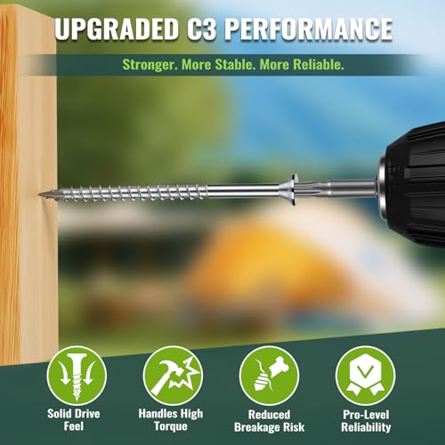 Image of #10 x 2-1 /2 inch Stainless Steel Wood Screws - 304 Stainless Steel Exterior Deck Screws (300 PCS), Corrosion & Rust Resistant, T25 Torx Flat Head for Outdoor Wood,Fence & Marine (3 Driver Bits Included)