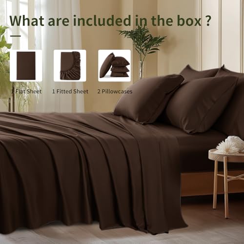 Image of Shilucheng 6 Piece Queen Sheet Sets, Cooling Sheets, Blend Rayon Derived from Bamboo, Deep Pocket Up to 16 inch, Breathable & Soft Bed Sheets, Hotel Silky Bedding Set, Brown