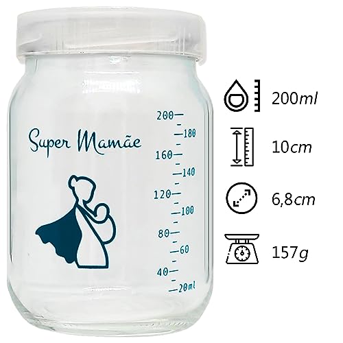 Kit com 20 Potes de Vidro para Armazenar Leite Materno 200ml Com Graduação