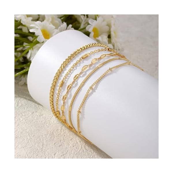 BERISO Gold Bracelets for Women Gold Chain Bracelet Sets for Women 14K Gold Plated Dainty Link Bracelets Stackable - Image 6