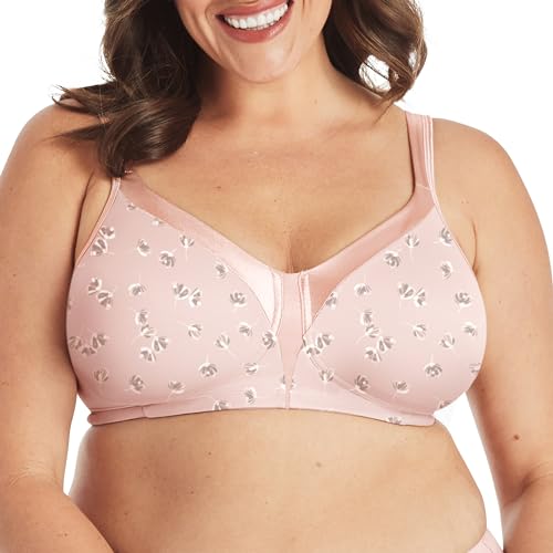 PLAYTEX 18 Hour Silky Soft Smoothing Wireless, Full-Coverage T-Shirt Bra, Single Or 2-Pack Sujetador, Opaco, Estampado Floral pirueta Rosa, 90C para Mujer