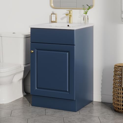 Virubi 20 Inch Blue Bathroom Vanity with Ceramic Sink, Freestanding