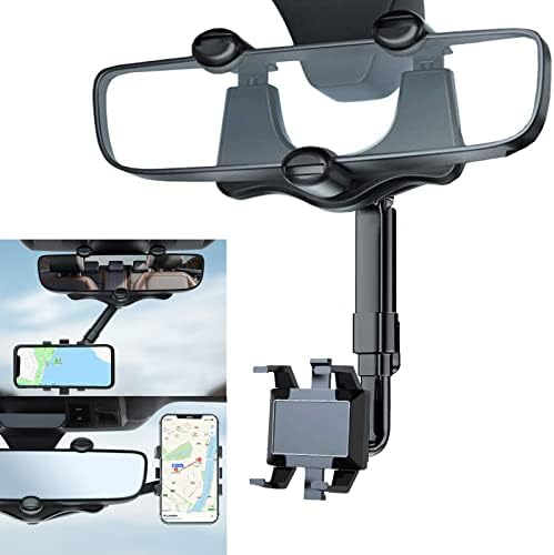 Kairiyard Car Phone Holder Mount, 360°Rotatable and Retractable Car Rearview Mirror Phone Holder Multifunctional Universal Cell Phone Mount Stand for All Mobile Phones