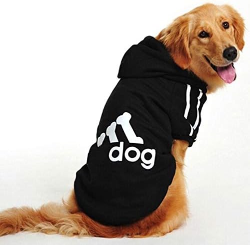 Krassu - Large Size Dog Clothes for Big Dogs Golden Retriever Winter Pet Hoodie Sportswear [Black 2XL]