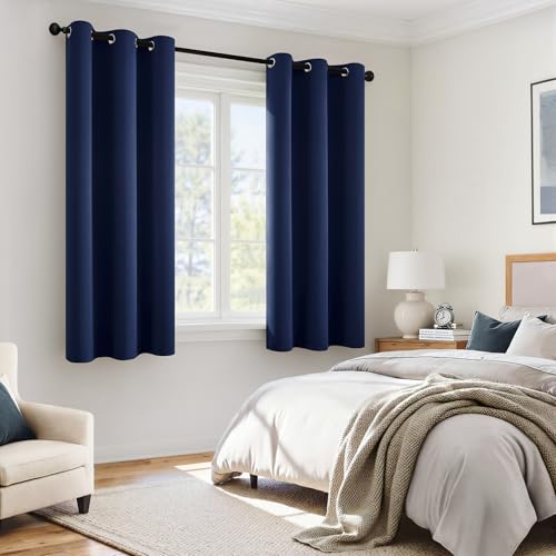 Image of MIULEE Navy Blue 100% Blackout Curtains for Bedroom 40x45 Inch Length | 2 Thick Layers Thermal Insulated Short Curtains with Black Liner, Noise Reducing Grommet, Drapes for Living Room, 2 Panels