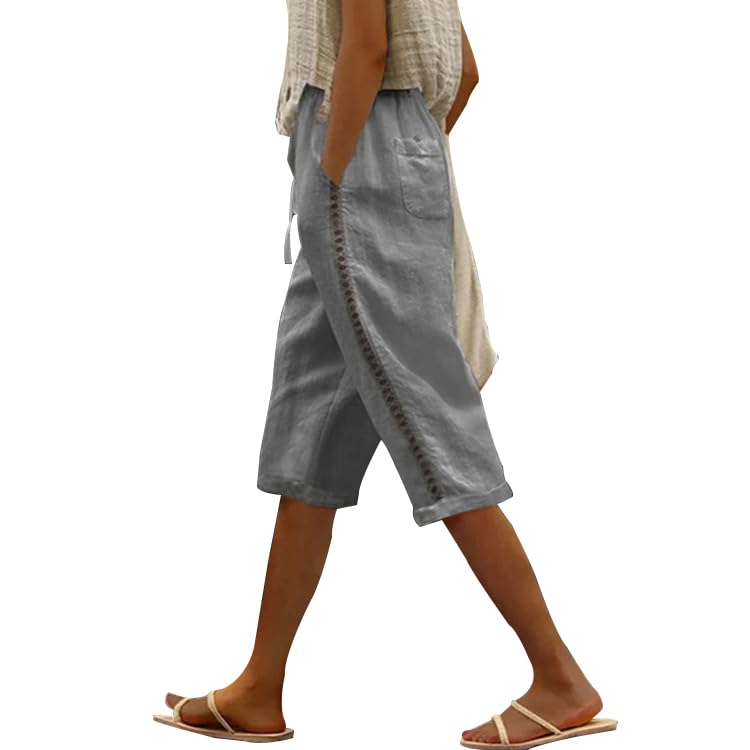 Cotton Linen Shorts for Women Casual Loose Beach Pants Summer Linen Bermuda Shorts Pants Women Plus Size