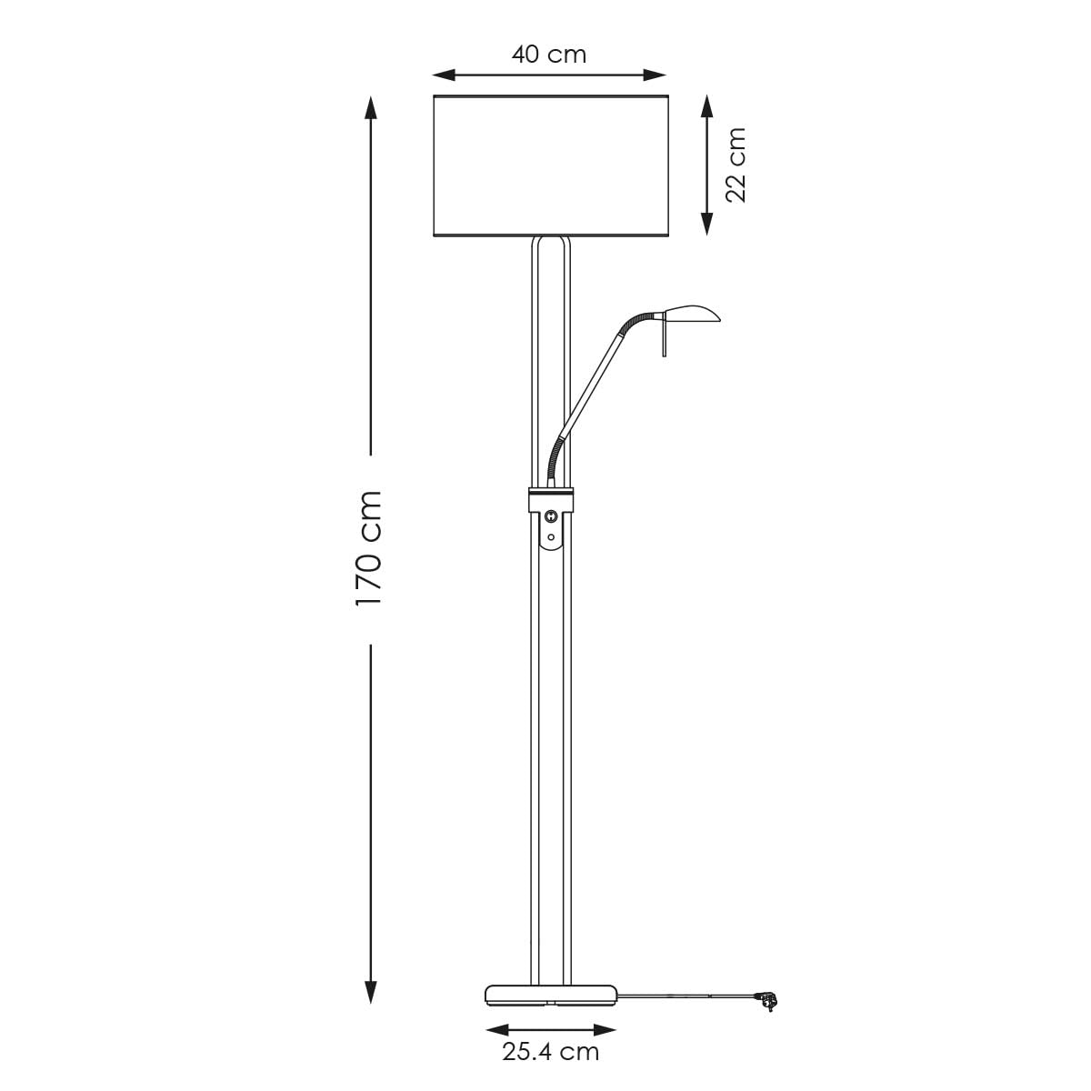 Home Sweet Home Piantana uplighter con lampada da lettura dimmerabile – Lampada da terra per soggiorno in ottone, lampada LED da 170 cm con paralume in tessuto, incluse lampadine E27 e G9