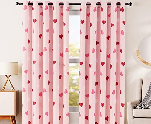 SAMYRA Room Darkening Light Filtering Heart Floral Pink Luxury Window Panel Curtains | 63" * 84" Each Panel | 2 Piece Set | Loveable & Romantic Living, Bedroom, Kids, Girl's Room Decor | Extra Wide