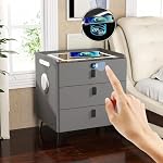 Table de chevet intelligente avec tiroir à glissière, Table de nuit avec recharge sans fil, Tables de chevreau avec borne de charge,2 USB, LED Lumières Bluetooth haut-parleur table latérale pour chambre / salon