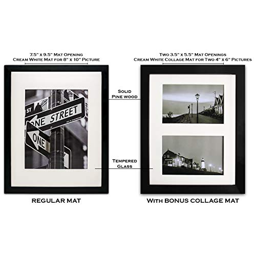 The Display Guys –– Solid Pine Wood Picture Frame With Mat And Tempered Glass – Wall Mounting – Tabletop Display – 8" X 10" - Black #TOP1